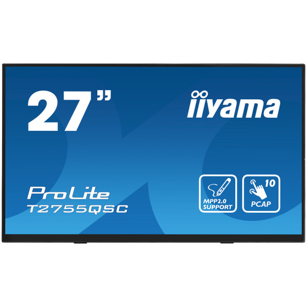IIYAMA Monitor LED T2755QSC-B1  27'' Optical Bonded PCAP 10pt IPS Edge to edge glass 2560 x 1440 @75Hz 400 cdm˛ HDMI DP USB Hub Tilt angle	1